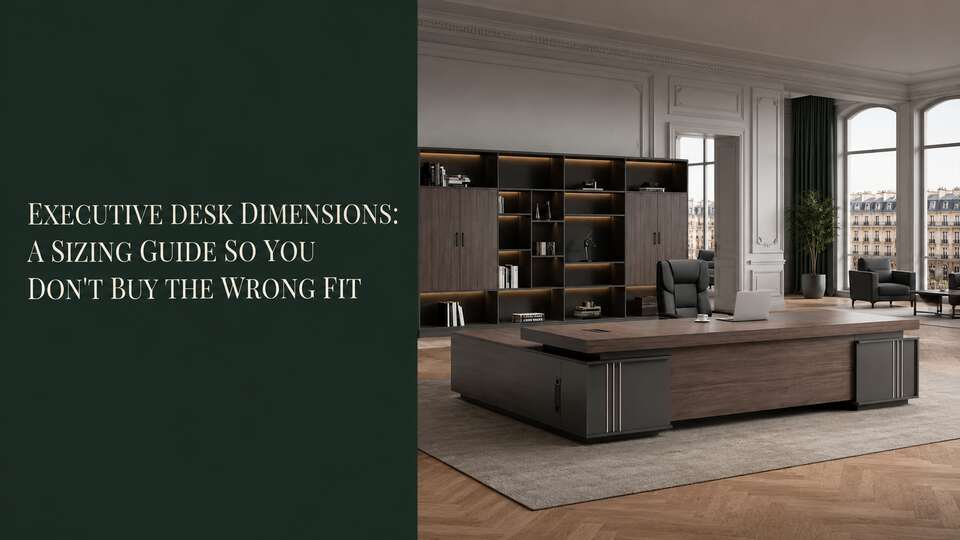 Kaguyasu black walnut executive desk correctly proportioned within a European office