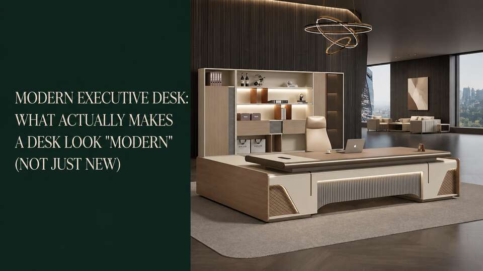 Modern Kaguyasu L-shaped executive desk with integrated storage in a European office