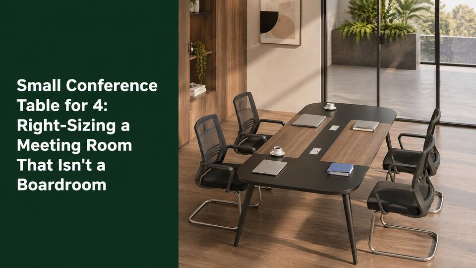 Small conference table for four in a compact meeting room