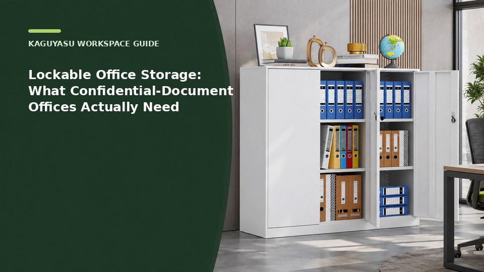 Lockable office storage integrated into an executive desk