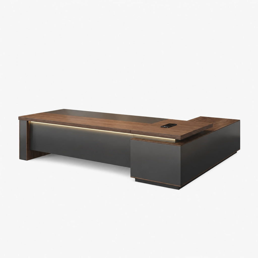 Walnut L-Shaped Executive Desk with Power and Storage – product image 5
