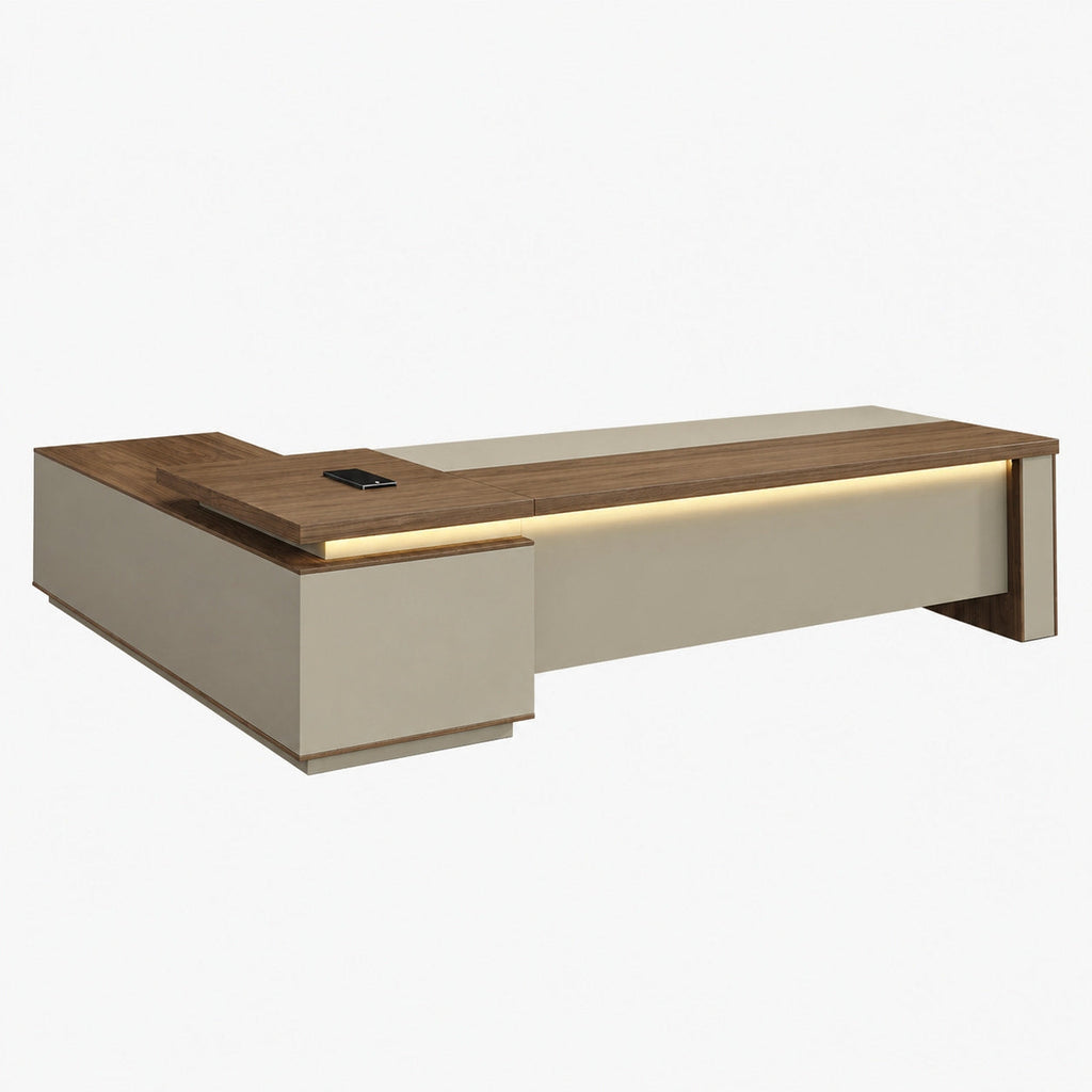 Walnut L-Shaped Executive Desk with Power and Storage – product image 7