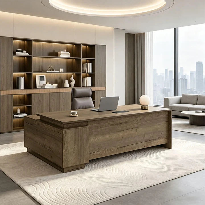 Walnut_Executive_Desk_with_Return_and_Integrated_Storage_kaguyasu_LBZ-2141_Main_picture 1