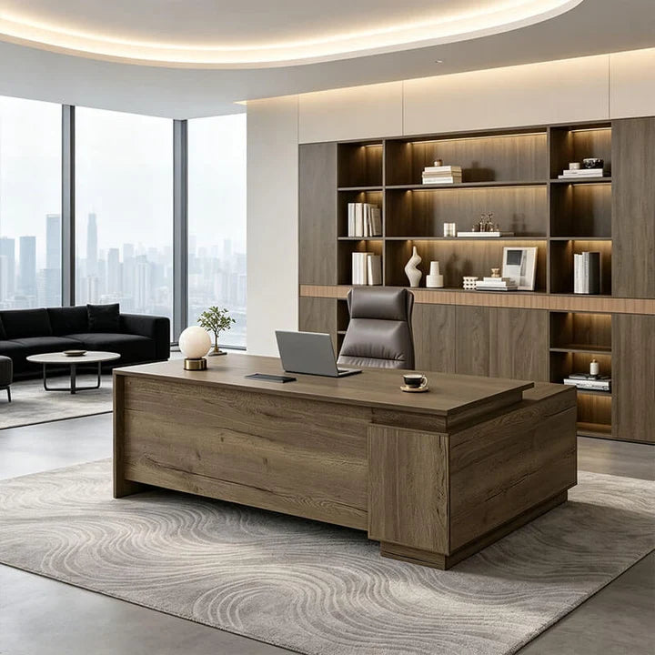Walnut_Executive_Desk_with_Return_and_Integrated_Storage_kaguyasu_LBZ-2141_Main_picture 3