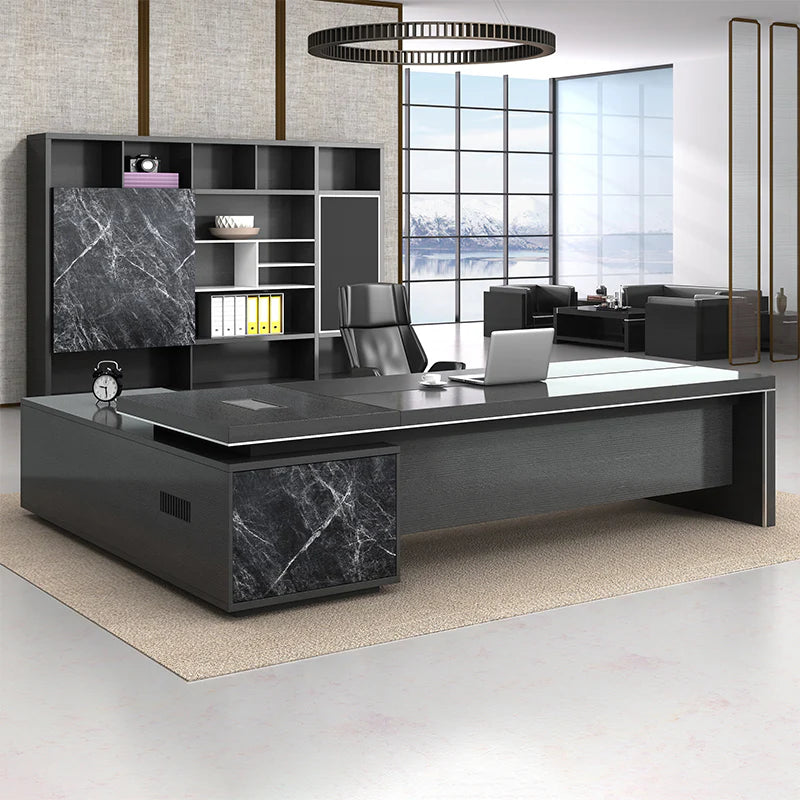black marble modern l shaped executive desk kaguyasuLBZ 2135 main images 12 Hauptbild