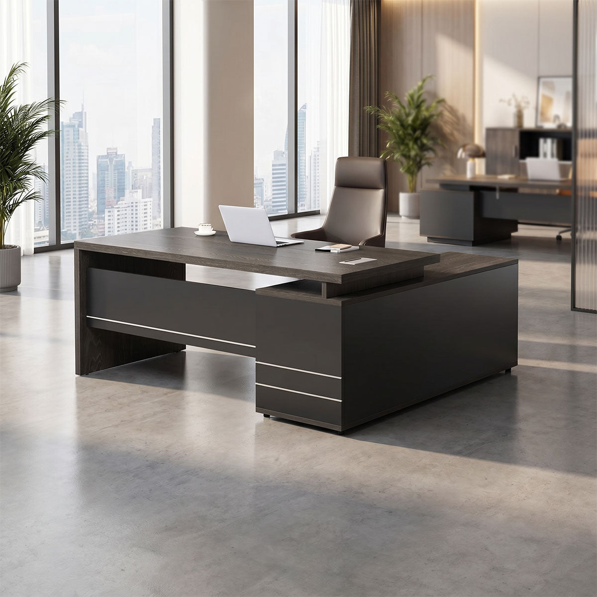 l shaped executive desk fluted wood office desk kaguyasuLBZ M080 main images 1 Hauptbild