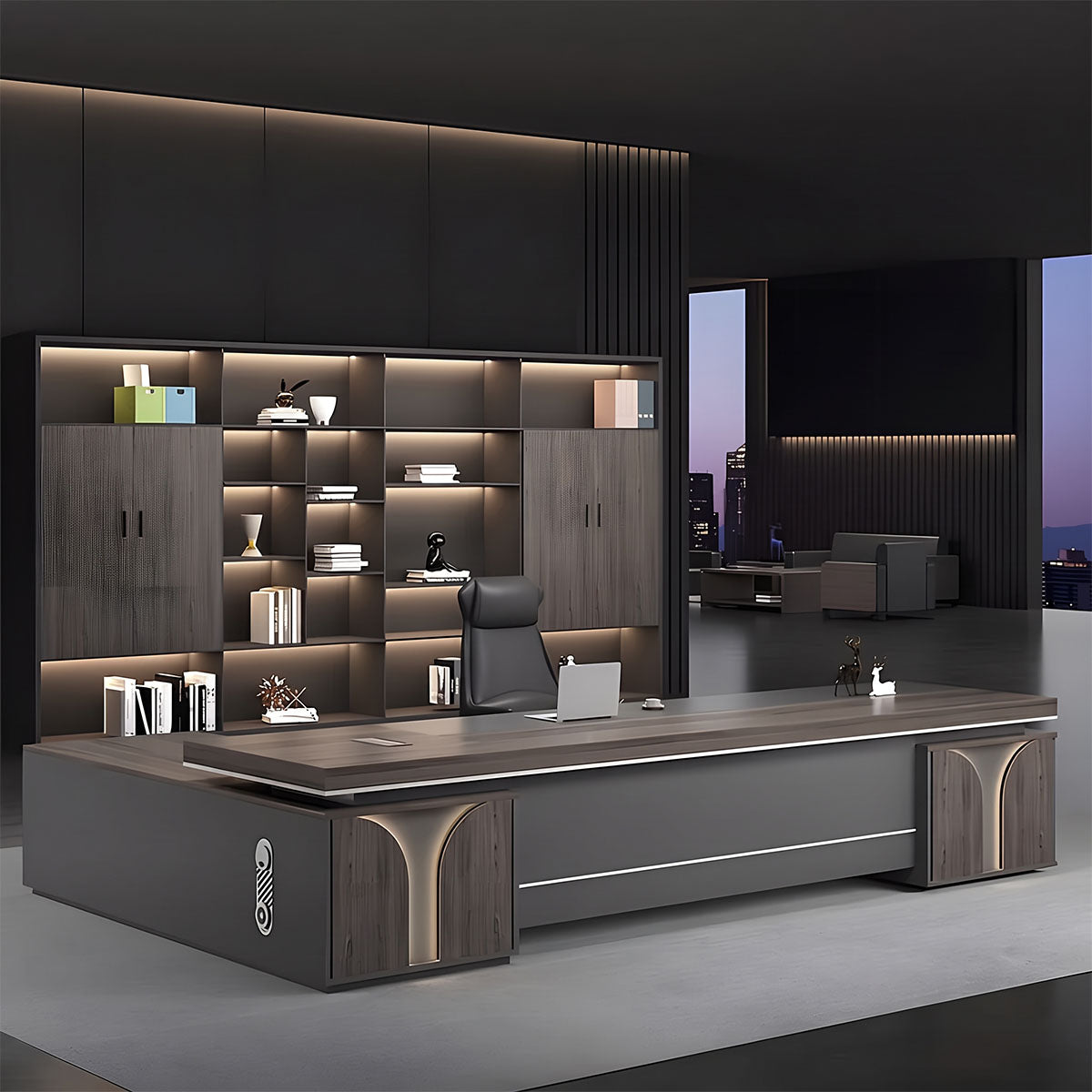 main image gray l shaped executive desk with side cabinet dial lock LBZ M024 1 Hauptbild