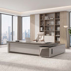main image grey oak l shaped executive desk with side cabinets LBZ K055