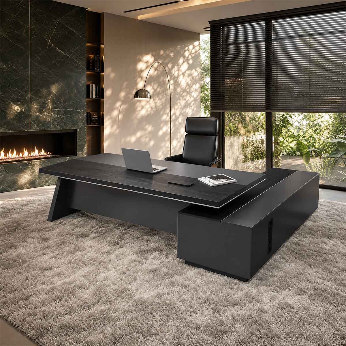 L-Shaped Executive Desk with File Drawers