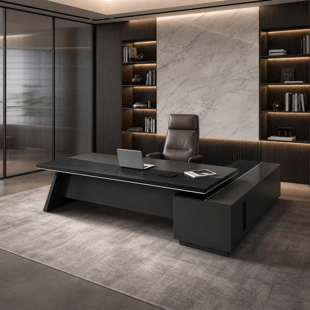 L-Shaped Executive Desk with File Drawers