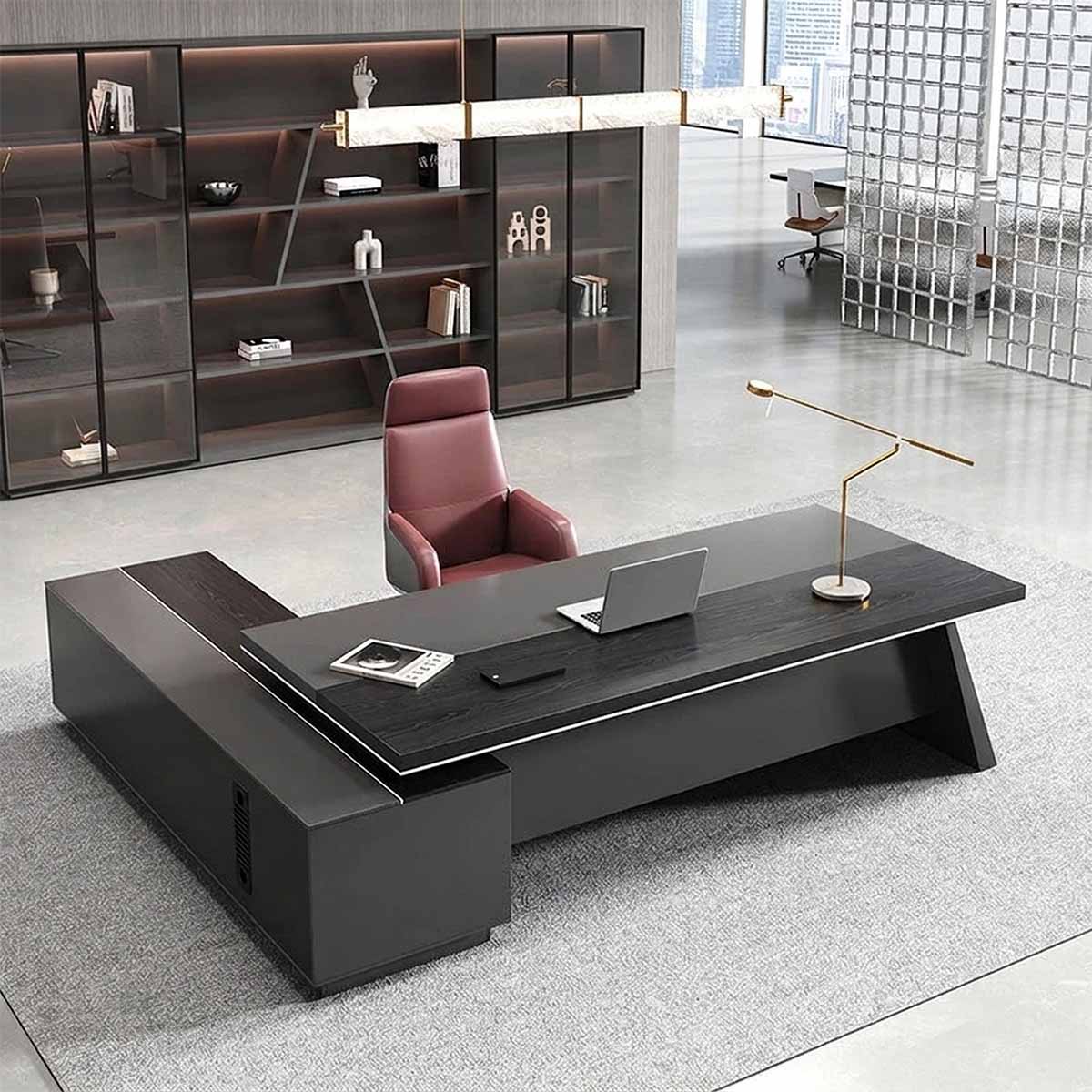 L-Shaped Executive Desk with File Drawers
