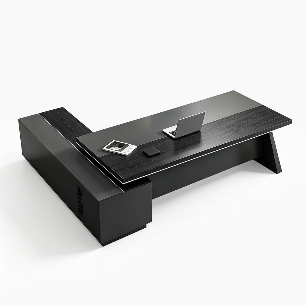 L-Shaped Executive Desk with File Drawers