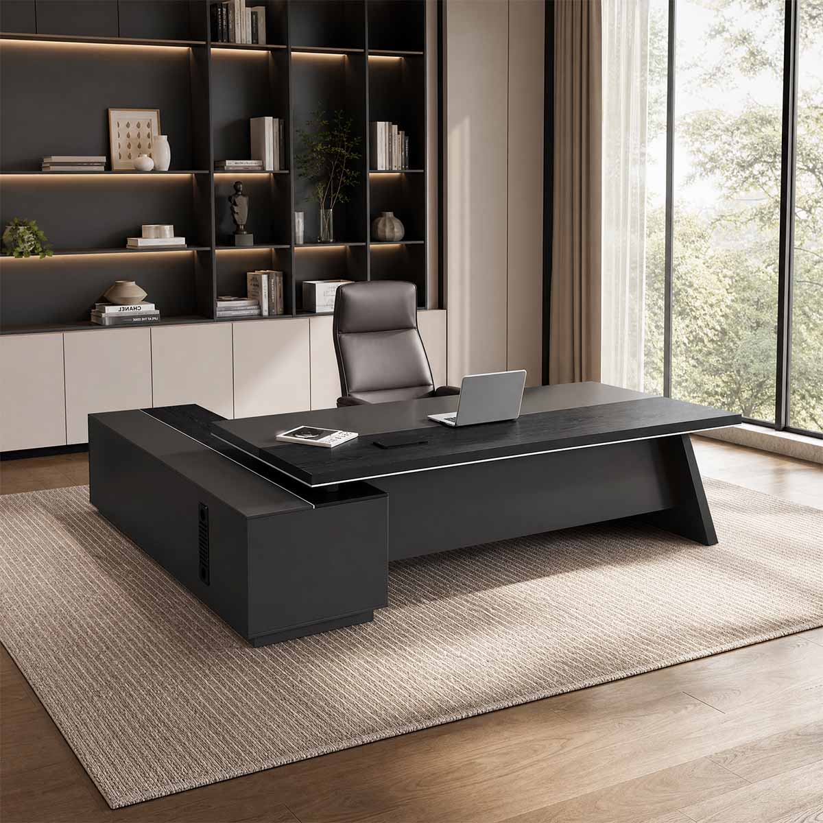 L-Shaped Executive Desk with File Drawers