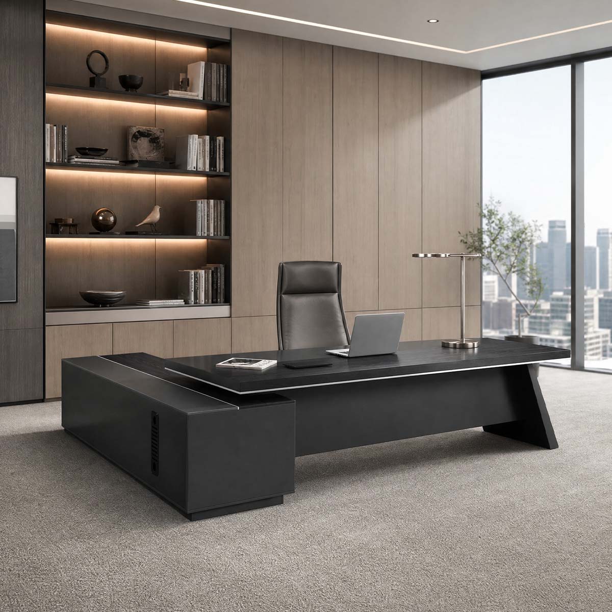 L-Shaped Executive Desk with File Drawers