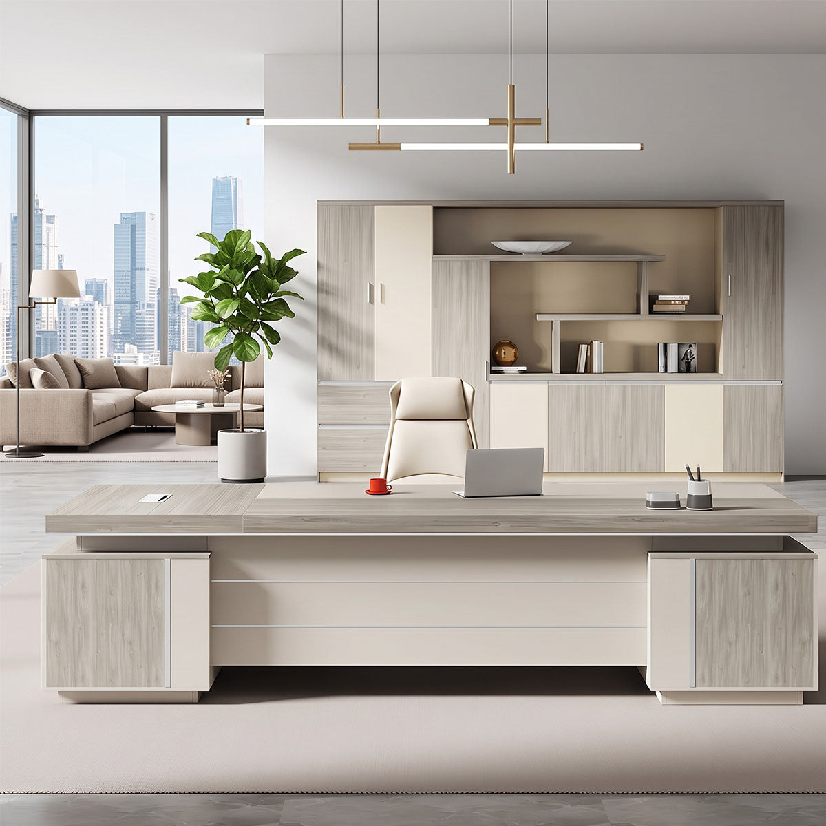 main image luxurious l shaped executive table with power outlet side cabinet LBZ M070 2 Hauptbild