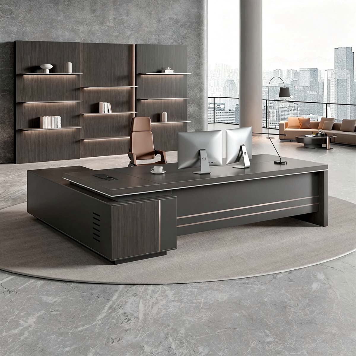 main image modern l shaped executive desk with power outlet side cabinet LBZ 605 3
