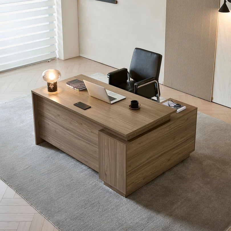 main image walnut executive desk with return, storage and power LBZ-2141