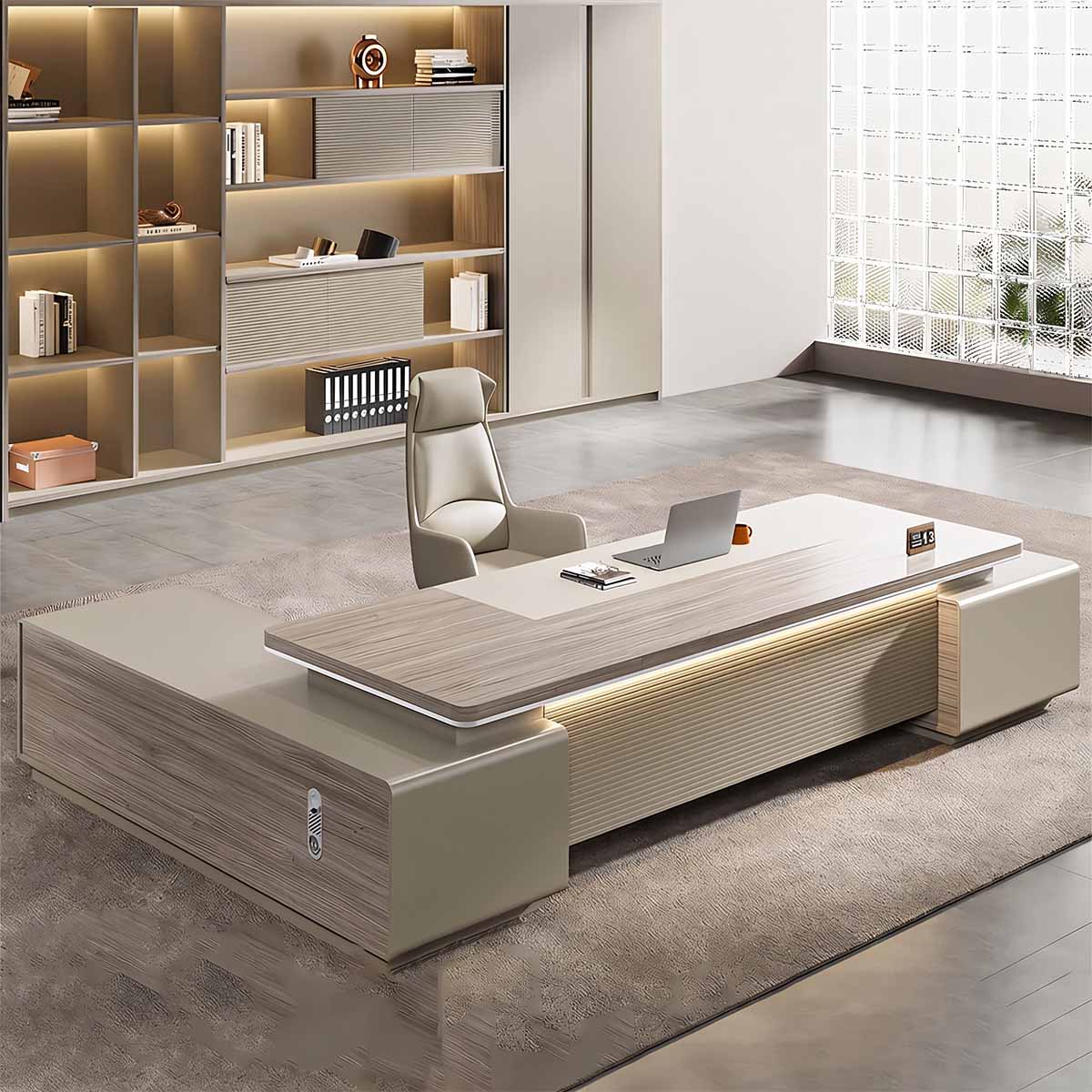 main image wood grain executive desk with side cabinet LBZ T062 1