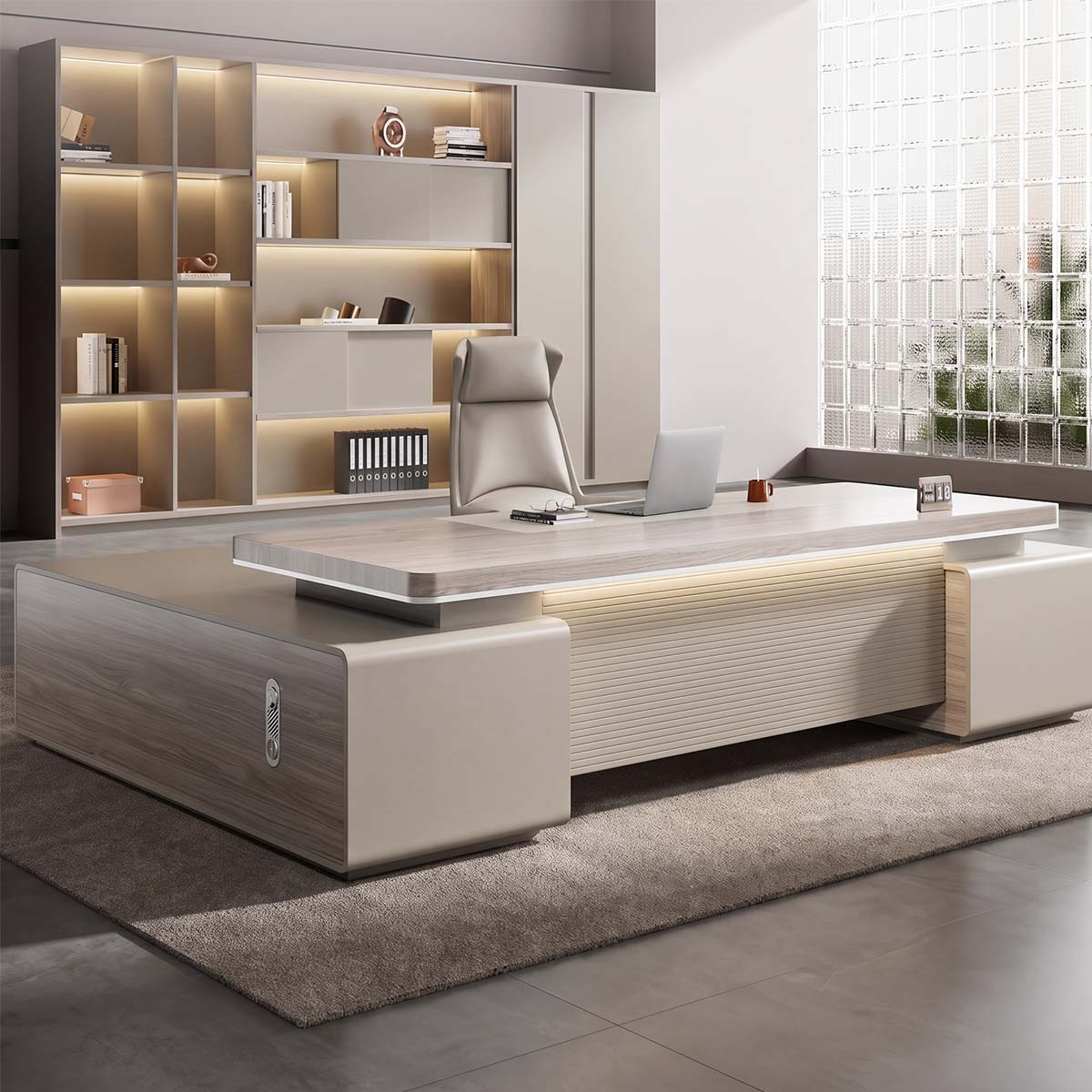 main image wood grain executive desk with side cabinet LBZ T062 2