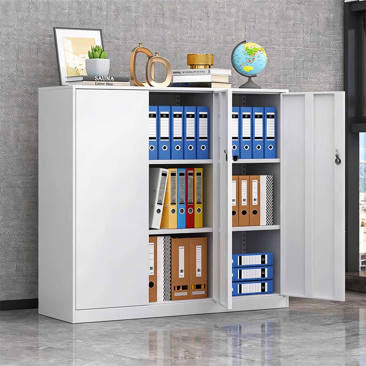minimalist bookshelf unit white steel cupboard display kaguyasu CWG C080 main image Hauptbild