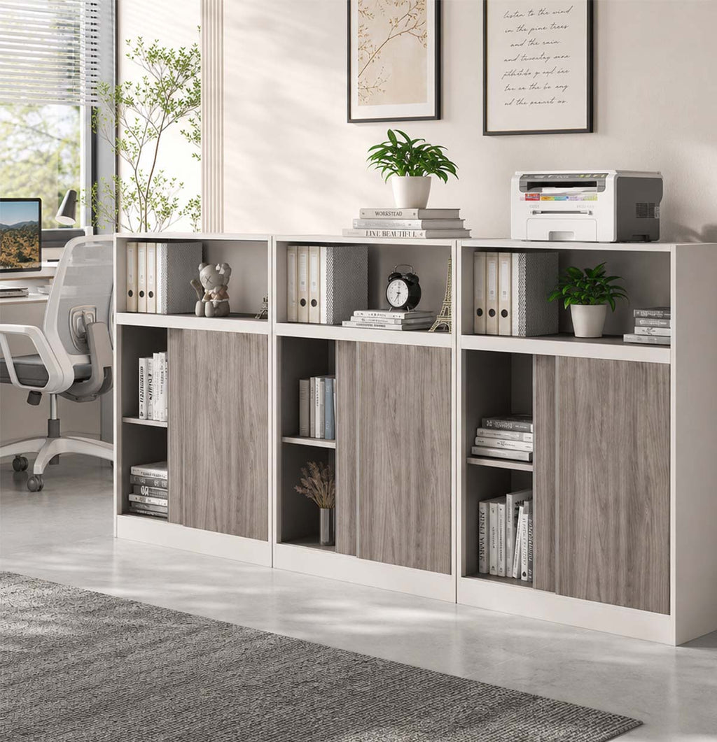 sleek grey bookcase eco friendly shelves with wood kaguyasuCWG m 034 main images 1